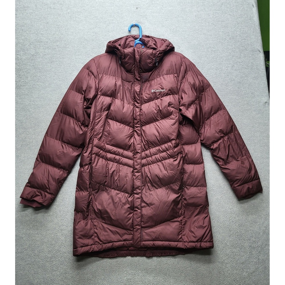 Columbia Women Jacket L‎ Burgundy Puffer Gorpcore Zipper Logo Long Sleeve